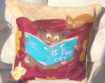 Poszewka na poduszkę dla kota z filcu z wełny alpaki: dekoracja do domu dla kociąt (16"x16")