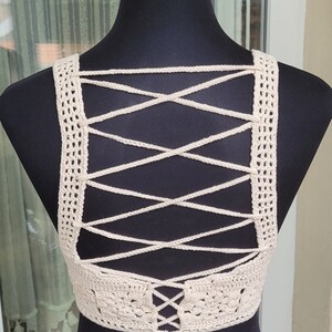 Ivory Crochet Top, Crochet Halter Top, Crochet Back Tie Tank Top, Racerback Knit Tops, Handmade ...