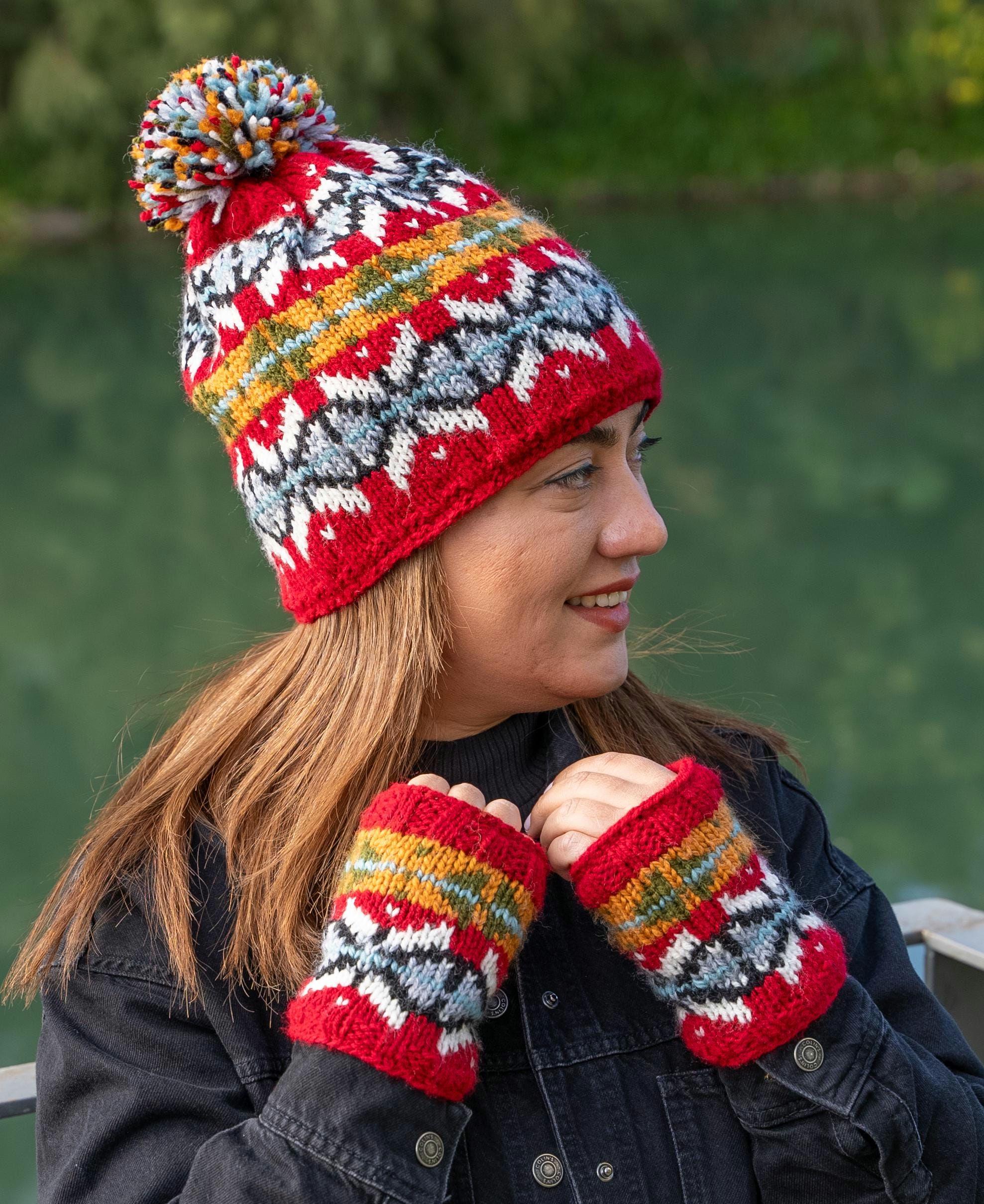 Urban Outfitters Womens Fair Isle Lot Beanie Headband‎ Fingerless Mitten Set Hand Knitted Fair Isle Beanie and Fingerless Gloves Set - Etsy main image 2