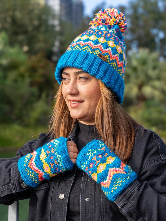 Hand Knitted Wool Beanie: Fair Isle Fleece Lined Winter Hat  display picture 1