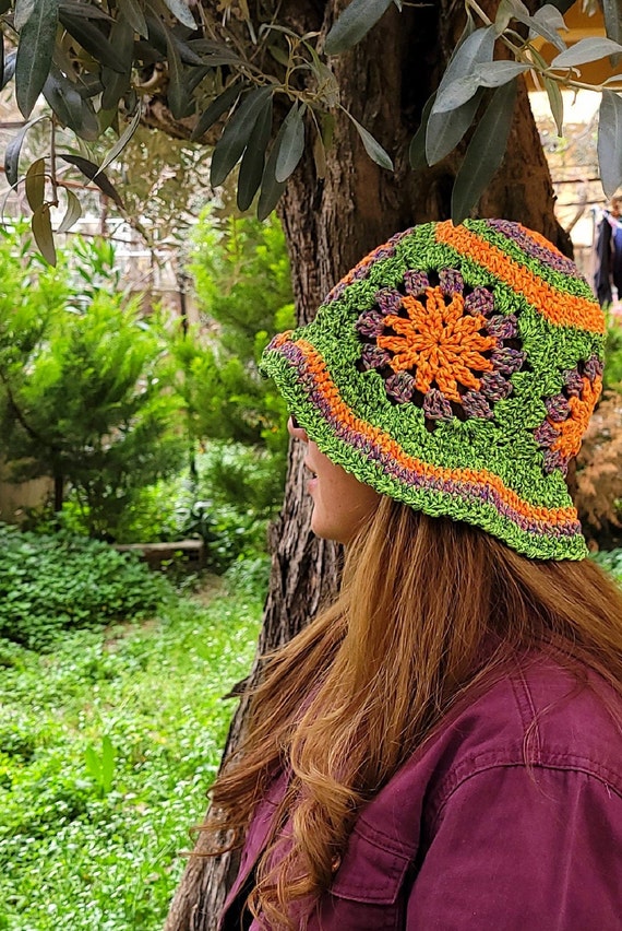 Woman's Crochet Bucket Hat Flower Knit Bucket Hat Neon - Etsy