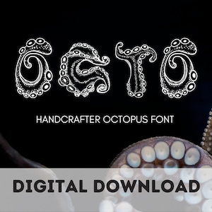 Octopus lettertype, tentakel lettertype, overzicht lettertype, Cricut lettertype, doodle lettertype, silhouet detail, hand getrokken afdrukken, lettertype downloaden, digitale download