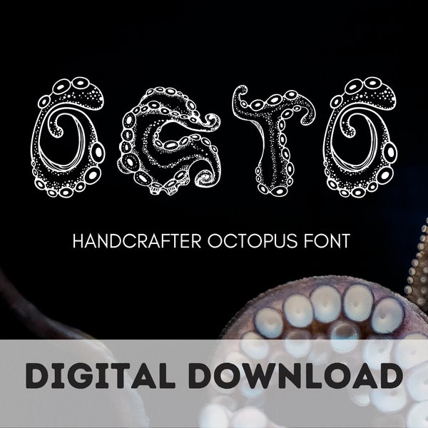 Octopus Font, Tentacle Font, Outline Font, Cricut Font, Doodle Font, Silhouette Detail, Hand Drawn Print, Font Download, Digital Download