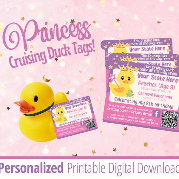 Cruising Ducks Tag, Digital Download, Tags for Ducks, Carnival Duck Tag, Girls Cruise Tag, Rubber Duck Tag, Duck Label, Princess Birthday