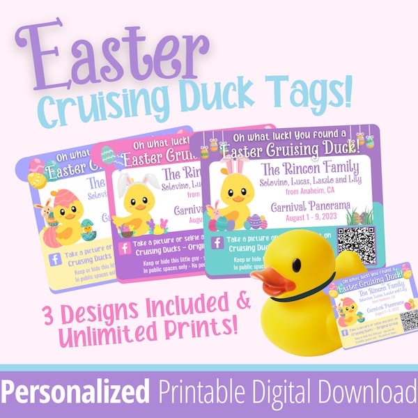 Easter Cruising Duck Tag, Digital Download, Tags for Ducks, Carnival Duck Tag, Girls Cruise Tag, Rubber Duck Tag, Cruise Duck Label