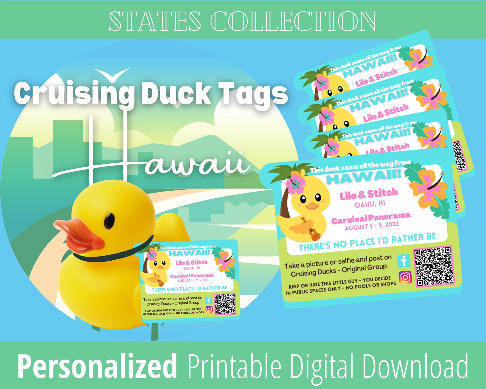 Cruising Ducks Tag Printable Digital Download Hawaii State - Etsy
