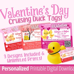 Valentine&#39;s Day Cruising Ducks Tag, Digital Download, Tags for Ducks, Carnival Duck Tag, Gift for Cruise, Rubber Duck Tag, Cruise Duck Print