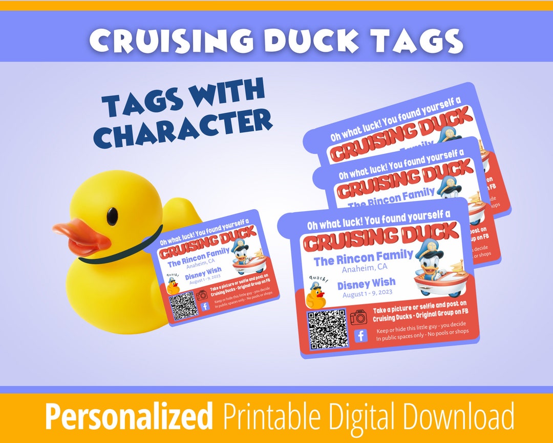 Cruising Ducks Character Tag, Printable Digital Download, Donald Custom ...