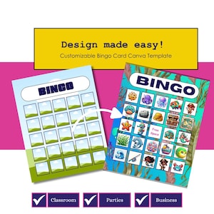 Canva Bingo Template with Frames: Party, Classroom, Business Use (Digital Download)