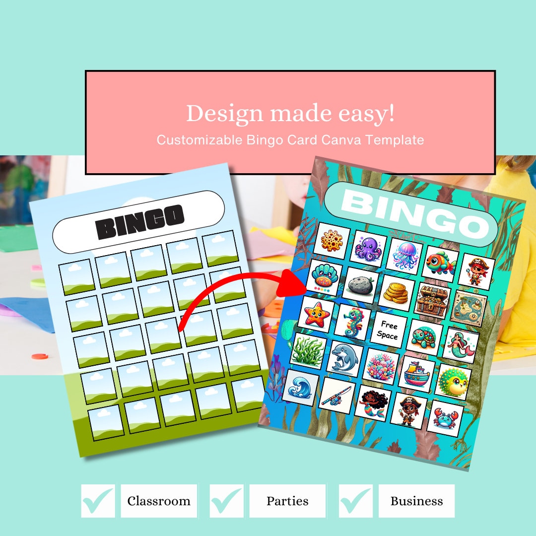 Canva Bingo Template With Custom Canva Frames. Design for Party Favor