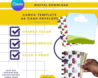 A6 cash envelope templates for budget binder inserts bundle. Printable pdf, png, svg, eps, psd. Editable in Canva. DFY PLR Commercial use.