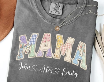 Comfort Colors® Custom Mama Personalized Name Patchwork Shirt, Custom Mama Shirt With Kids Names, Mom Gift, Mother Day Shirt