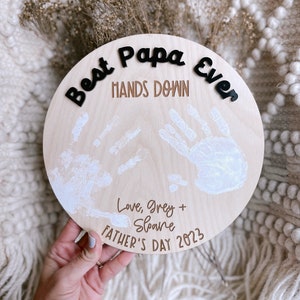 Personalized Father’s Day Gift, Father’s Day, Best Dad Hands Down, Kids Handprint Gift, Best Dad Ever, DIY Handprint Sign, Hands Down Sign