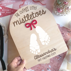 Christmas Footprint DIY Sign, Baby&#39;s First Christmas Footprint Keepsake, Christmas Gift For Grandparents, DIY Mistletoes Footprint Sign