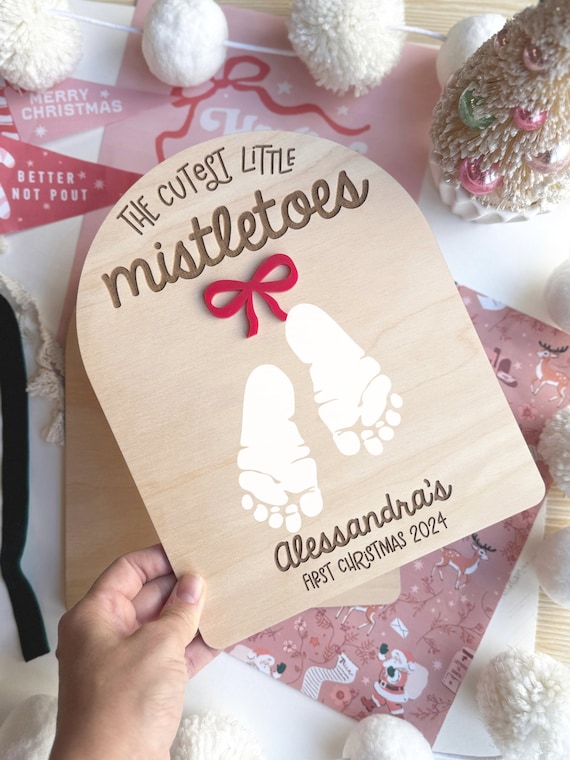 Christmas Footprint DIY Sign, Baby's First Christmas Footprint Keepsake, Christmas Gift For Grandparents, DIY Mistletoes Footprint Sign