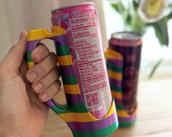 Slim Can Holder with Handle, 3DPrinted Can Holder, Mardi Gras Accessories, Mardi Gras Decor, 12oz Drink Holder, Football Can Holder