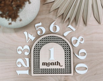 Boho Rattan Monthly Milestone | Interchangeable Monthly Milestone | Wood Monthly Milestone | Boho Photo Prop | Boho Baby Monthly Milestone
