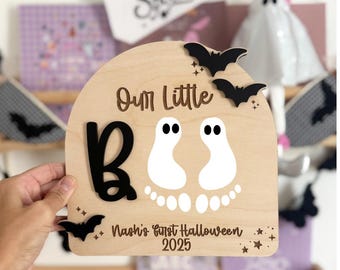 Personalized DIY Footprint Art, Baby's First Halloween, My Little Boo Sign, Wooden Kids Craft, Custom Children's Keepsake, Halloween Decor