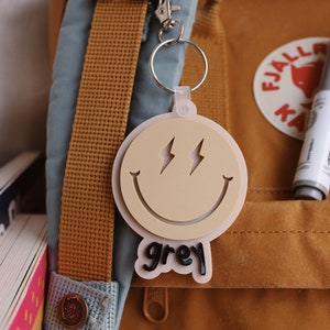 Étiquettes de sac à dos, Étiquettes de sac 3D en acrylique, Étiquette de sac personnalisée, Étiquette de sac à langer, Étiquettes d'école, Porte-clés en acrylique Happy Face, Étiquette pour enfants, Étiquette de boîte à lunch