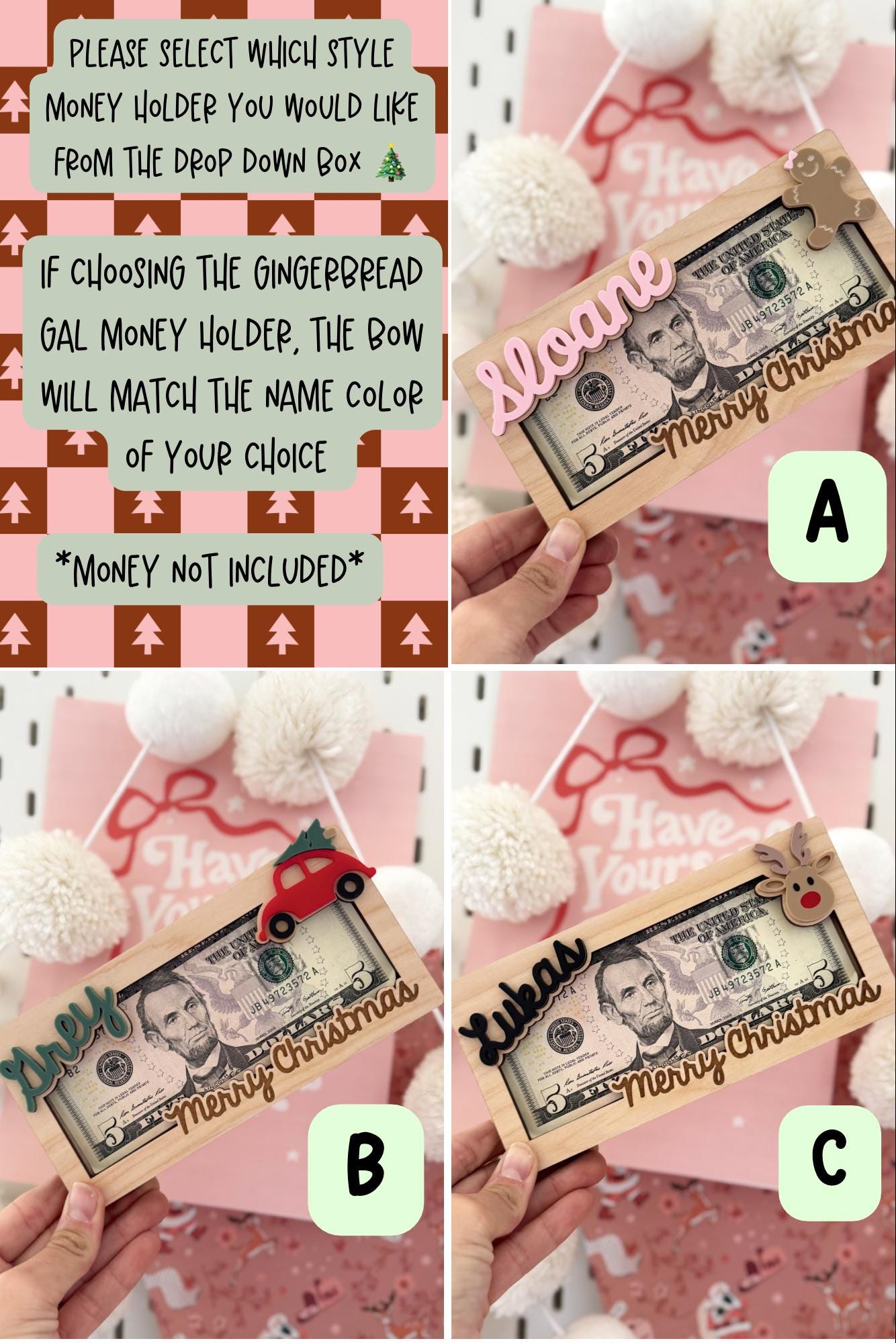 Personalized Christmas Money Holder, Stocking Stuffer for Teens, Christmas Gifts for Family, Christmas Gift, Secret Santa Gift,Gift for Kids