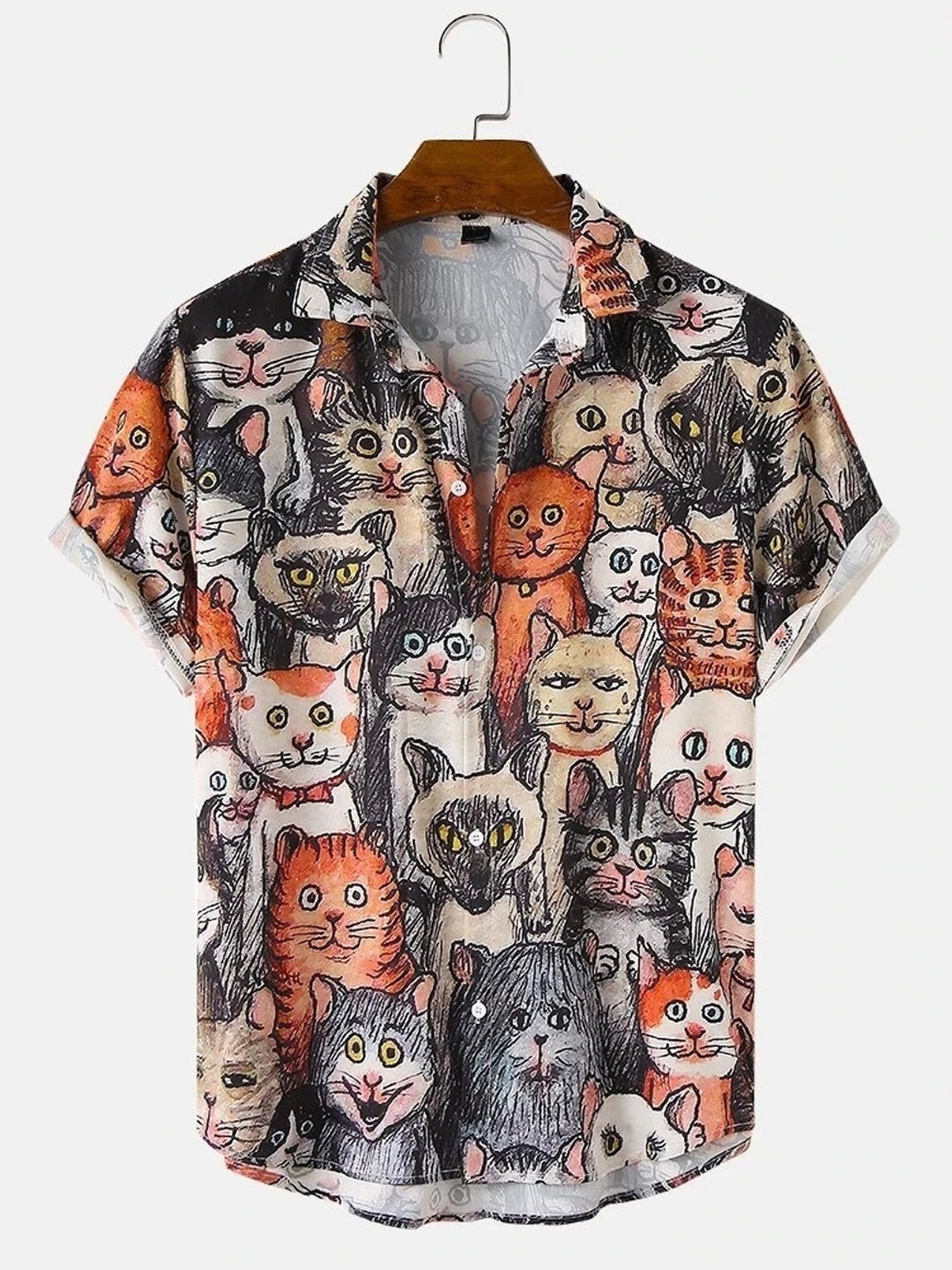 Hawaiian Shirts Mens Halloween Allover Funny Cat Print - Etsy