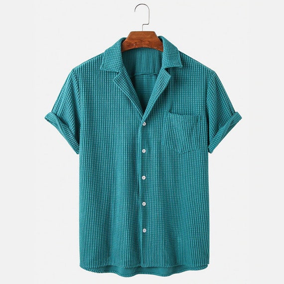 Men's Corduroy Plaid Short Sleeve Shirt Casual High - Etsy