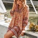Bohemian Floral Print Loose Summer Dresses For Women | V-neck Lantern Sleeve Mini Dress | Bohemian Sundress | Boho Dresses