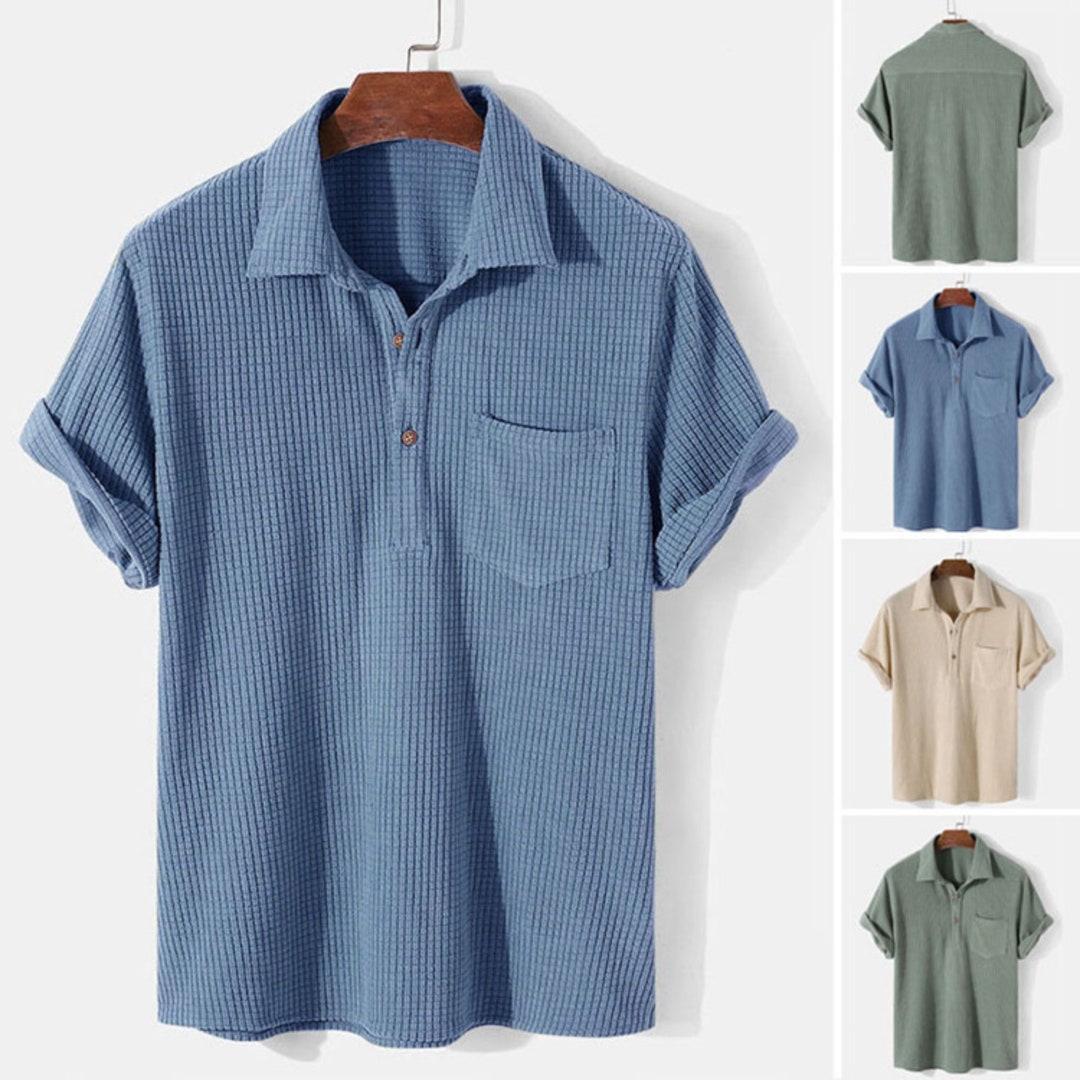 Men's Corduroy Plaid Short Sleeve Shirt Casual High - Etsy