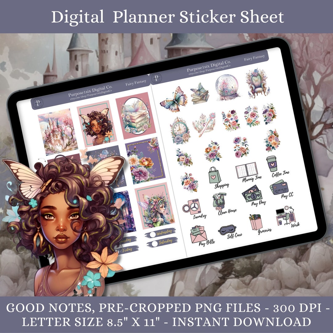 Good Notes File PRECROPPED GOODNOTES File, Watercolor Fairy Fantasy Digital Sticker ...