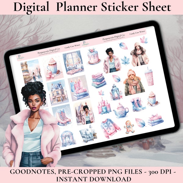 GOODNOTES, Candy Core Winter, Precropped Digital Stickers, January Stickers, Seasonal Digital Stickers, Precropped Goodnotes Stickers