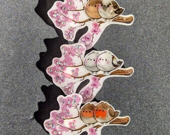 Resin Pines – Pairs of Birds & Cherry Blossoms/Clear Resin/Rhinestones/Sparrows/Robins/Shima Enaga