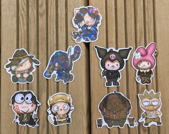 The Walking Dead X Sanrio Stickers // Set of 9 Characters Cute Stickers Holographic Satin