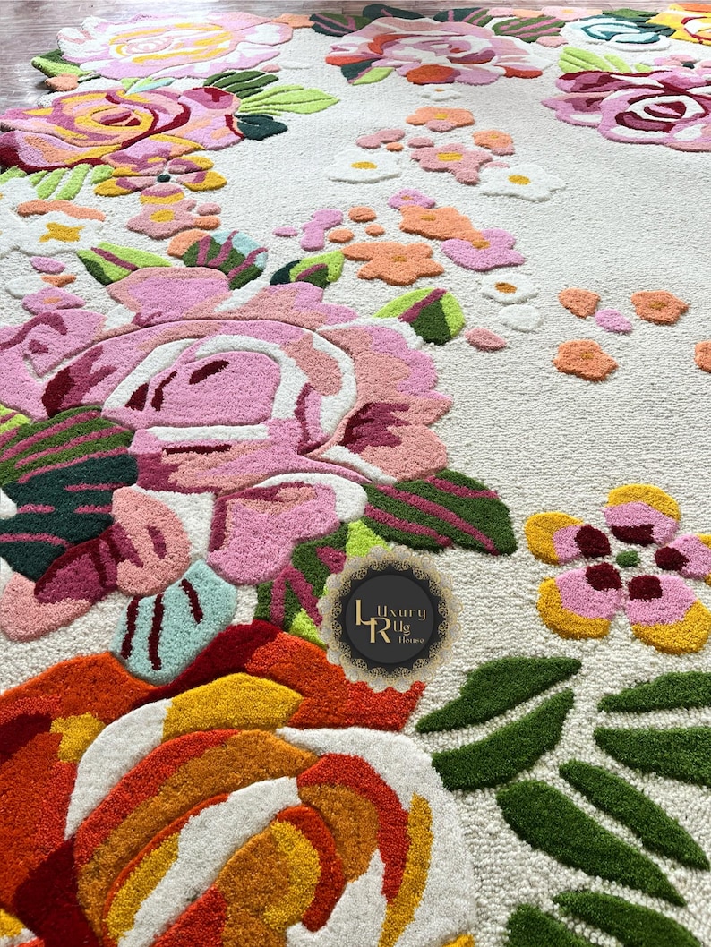 Tuft Rug Background Hand-tufted Wool Floral Rug: Rose Garden Design - Etsy