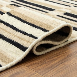 Handwoven Flatweave Kilim Rug 9x12: Modern Green Orange Brown Area Rug