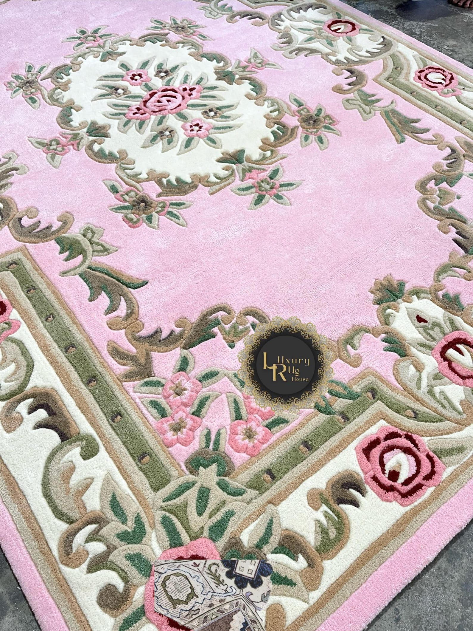 Handmade Tufted Floral Rug: Pink, Ivory & Sage Green Victorian Style ...