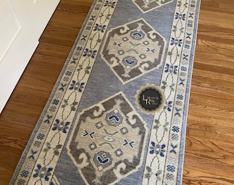 Oushak Runner Rug: Hand-Knotted Turkish Wool Hallway Rug