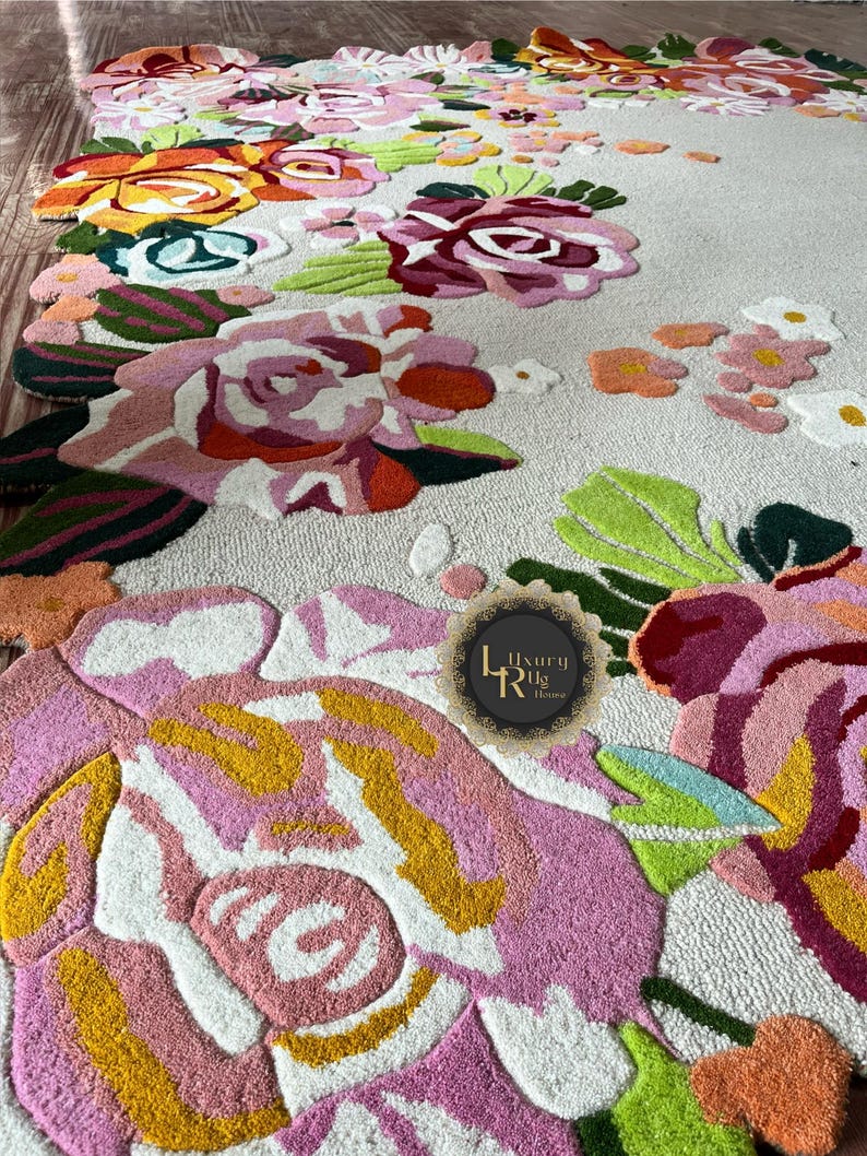 Tuft Rug Background Hand-tufted Wool Floral Rug: Rose Garden Design - Etsy
