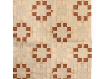 Handwoven Kilim Area Rug – Beige Brown Flatweave, Modern Tribal Design