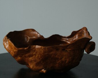 Unique Vintage Burl Wood Decorative Bowl | Mid Century Modern Scandinavian Drift Wood Bowl | Free Form Wooden Fruit Bowl Centerpiece