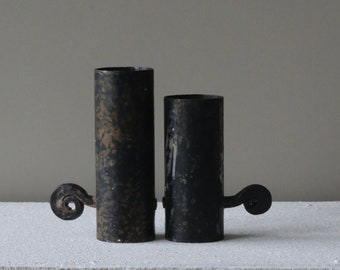 Hand Forged Candle Holders - Pair of 2 | Modern Minimalist Wrought Iron Pillar Candleholders