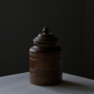 Vintage Mid-Century Modern Campos Filhos Aveiro Portugal Studio Pottery Stoneware Jar with Lid | Modern Rustic Countryside Ceramic Container