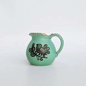 Vintage Gabriel Sweden Turquoise Ceramic Pitcher with Bird Motif | Hand-painted Bird Scandinavian Ceramic Pitcher/Jug/Vase