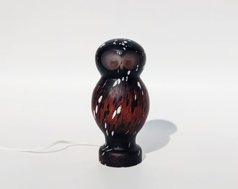 Modernist Vintage Owl Glass Table Lamp | Mid-Century Modern Scandinavian Glass Art Table Lamp | Skruf Sweden Glass Owl Lamp