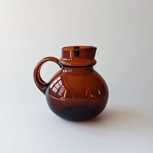 Vintage Humppila Finland Talonpoika Amber Glass Pitcher, Designed by Pertti Santalahti Scandinavian Hand-blown Glass Water Jug/Pitcher image 1