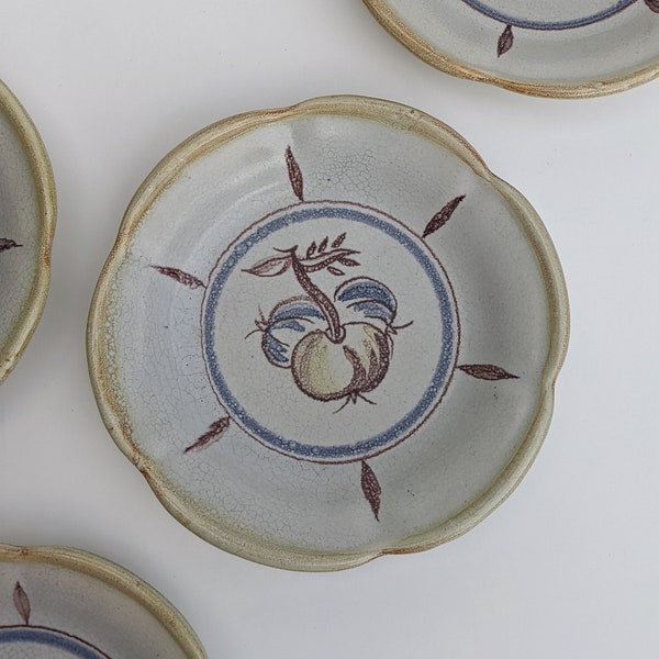 Vintage Bo Fajans Ceramic Plates with Hand-painted Fruits Motif, by Maggie Wibom - Set of 4 | Scandinavian Decorative Ceramic Plates