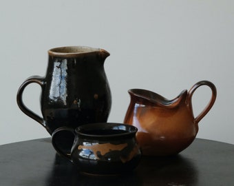 Vintage Dark Brown Ceramic Pitcher, Vase or Utensils Holder | Modern Farmhouse Decor
