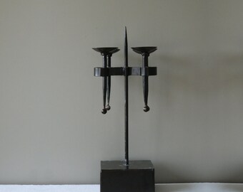 Vintage Modernist Large Candelabra | Post Modern Gothic Style Candle Holder | Centerpiece Forged Iron Candleholder