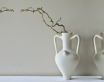 Handmade Ceramic Amphora Vase or Jug | Modern Farmhouse Neutral Ceramic Decor