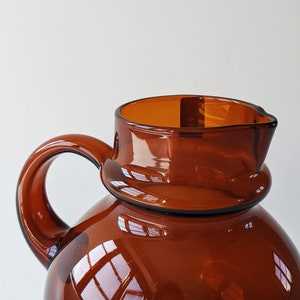 Vintage Humppila Finland Talonpoika Amber Glass Pitcher, Designed by Pertti Santalahti Scandinavian Hand-blown Glass Water Jug/Pitcher image 2