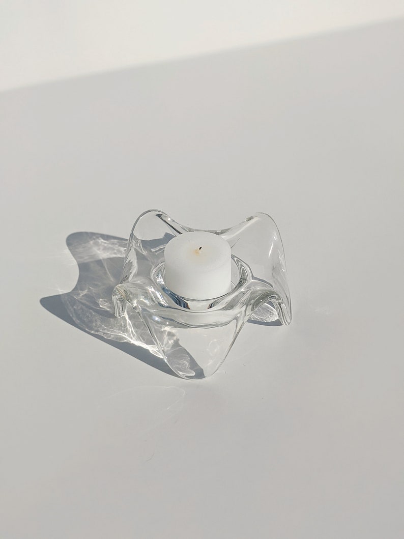 Mid Century Modern Tealight Holder Holmegaard Denmark Glass Candleholder Minimalist Decor Candleholder Wavy Candle Holder image 6